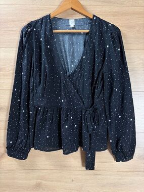 GAP Black Long Sleeve Wrap Top XS